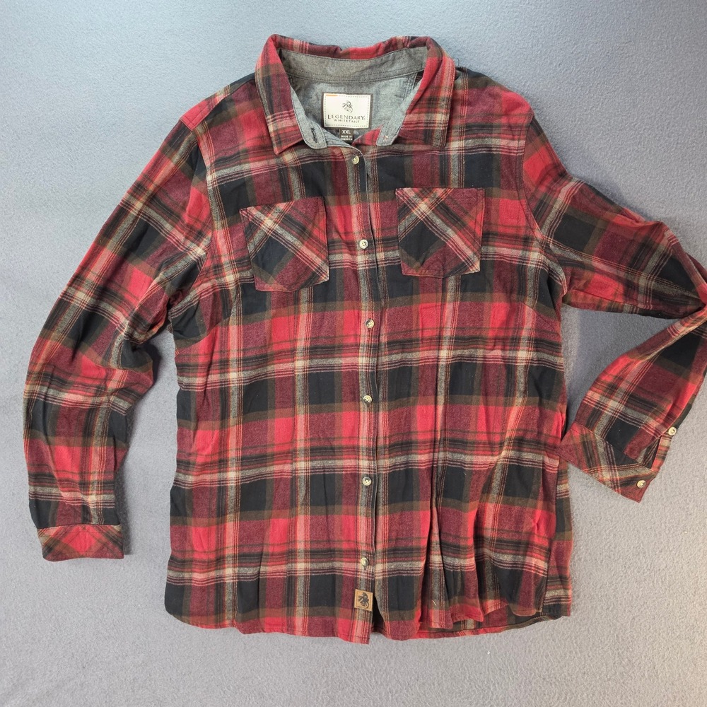 Legendary Whitetails Mens XXL Red Black Plaid Flannel Button Down POLW-1543